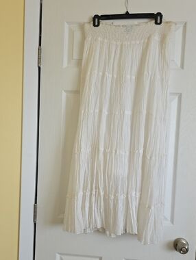 Smocked Waist White Tiered Maxi Skirt
